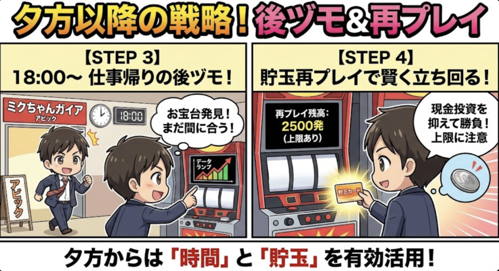 【夕方以降：18:00〜】仕事帰りの「後ヅモ」と再プレイ活用