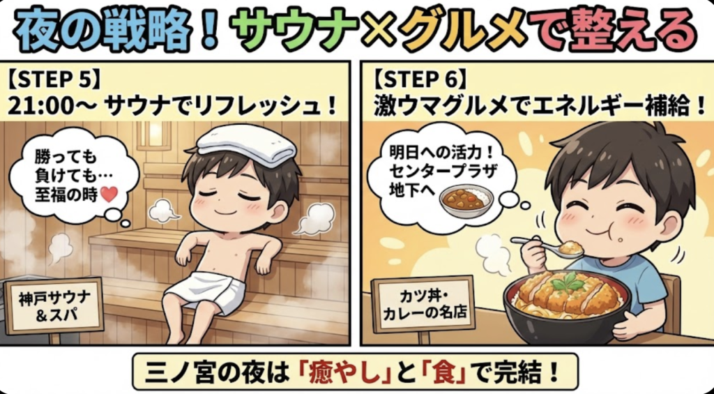 【夜：21:00〜】「サウナ×グルメ」で心身を整える