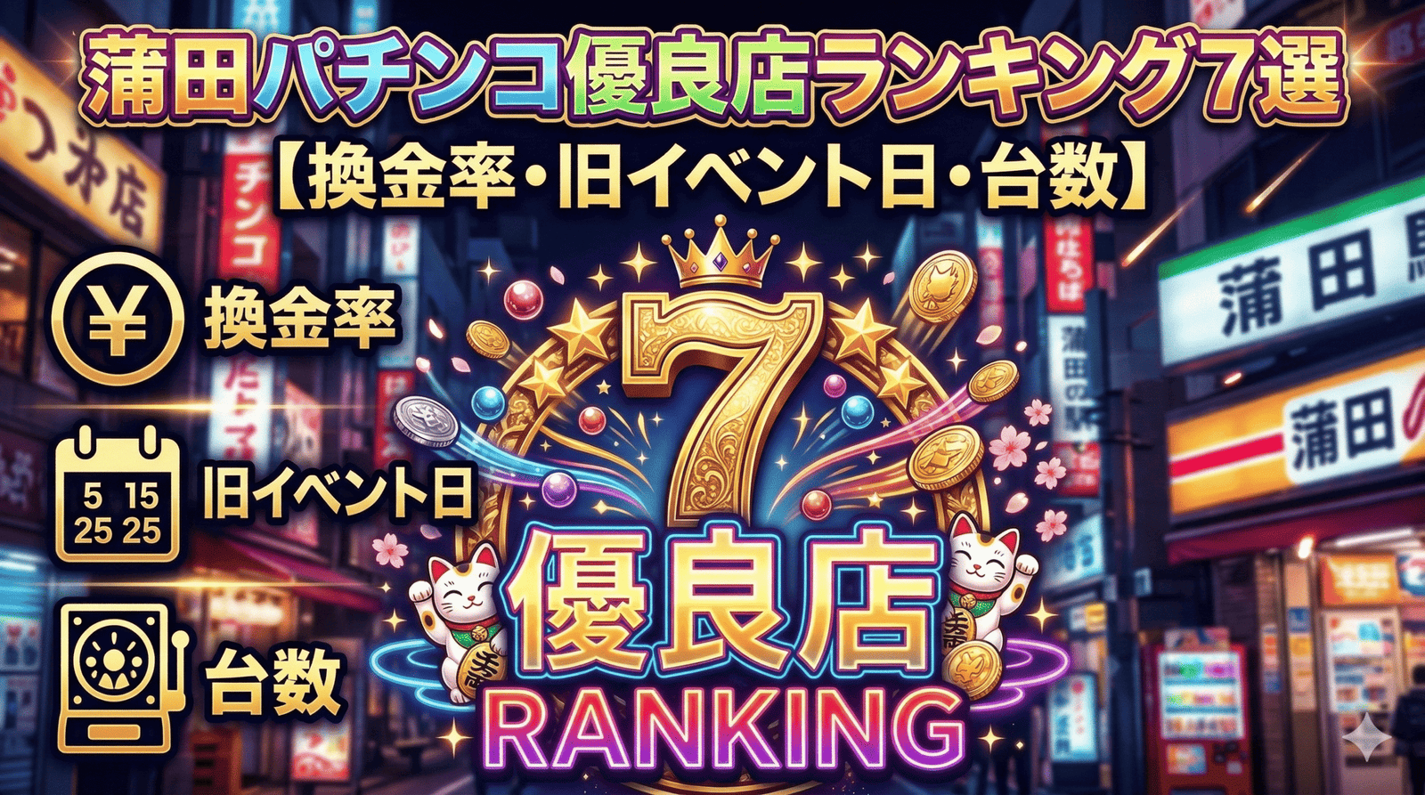蒲田のパチンコ優良店ランキング7選【換金率・旧イベント日・台数】