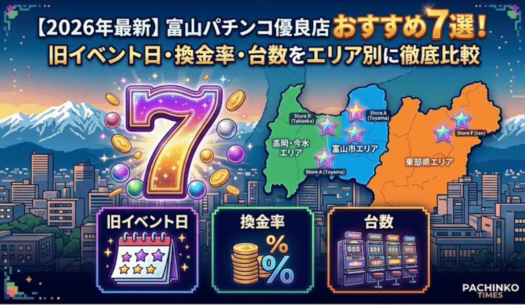 【2026年最新】富山パチンコ優良店おすすめ7選!旧イベント日・換金率・台数をエリア別に徹底比較