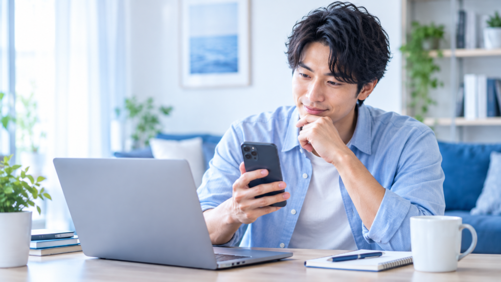 スマートフォンで料金や景品交換の条件を最終確認するイメージ
